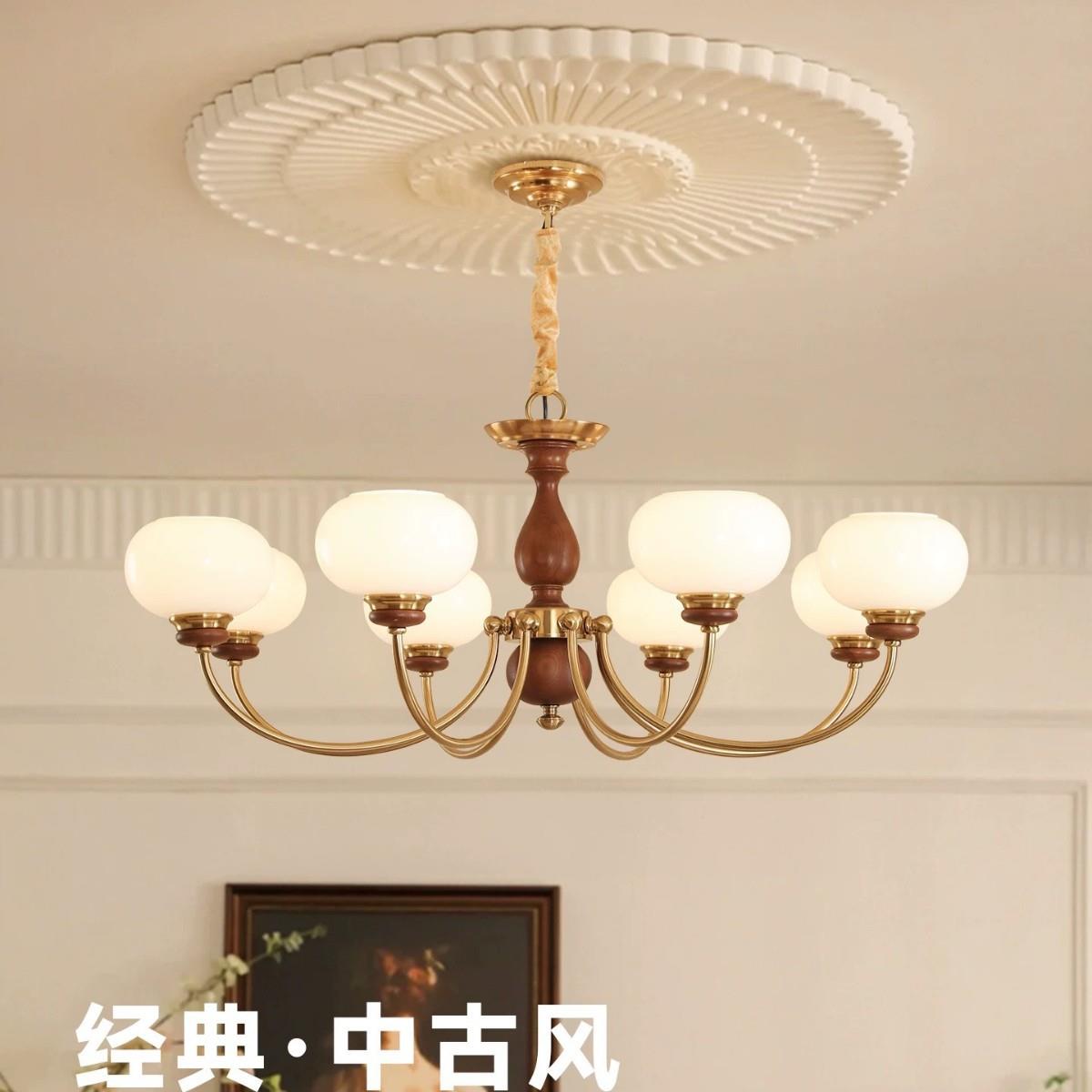 法式中古风实木客厅魔豆吊灯美式复古卧室餐厅书房南洋衣帽间灯具