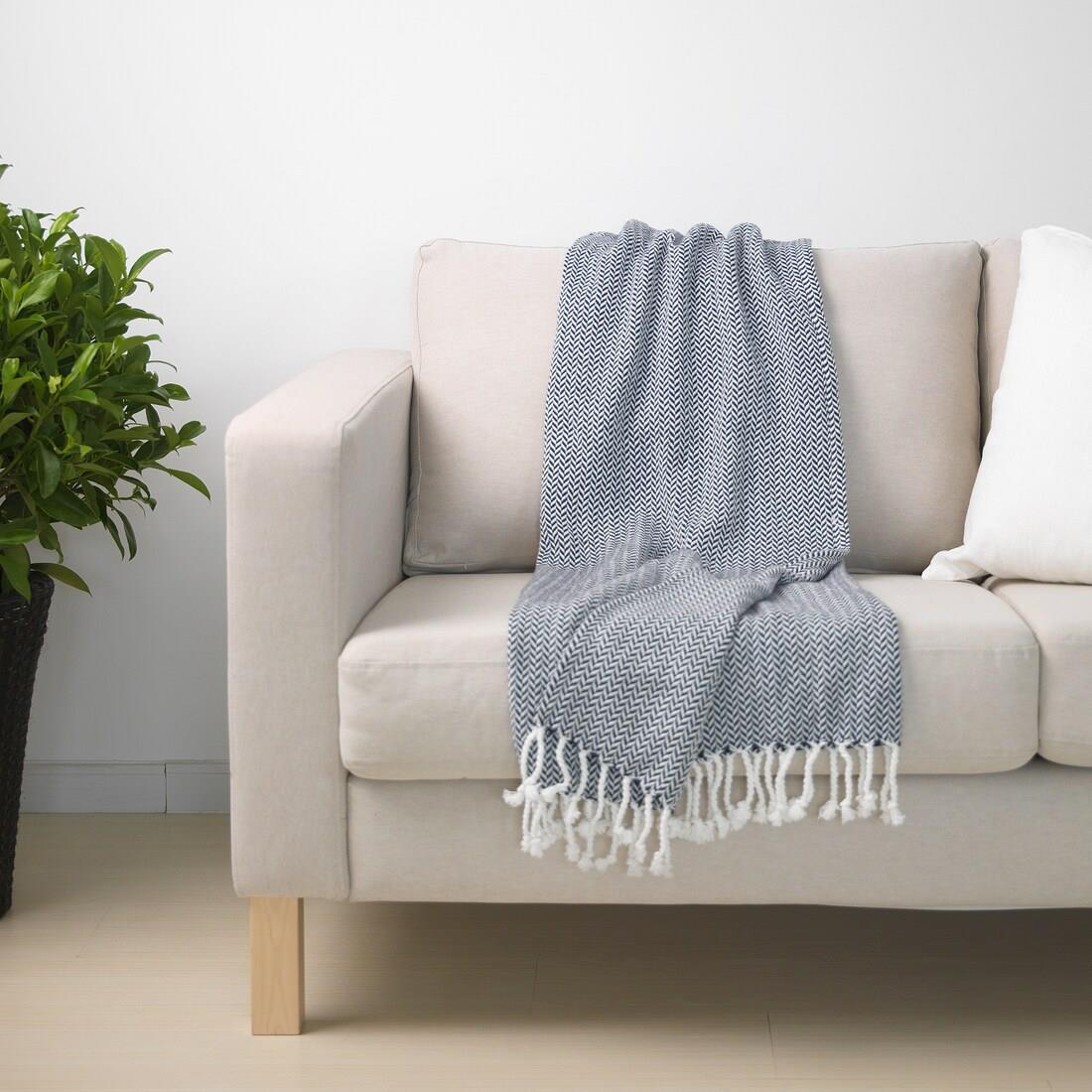 F3人字纹棉线毯子航空休闲织毯针毯沙F3发酒盖毯店民宿床尾毯搭蓝