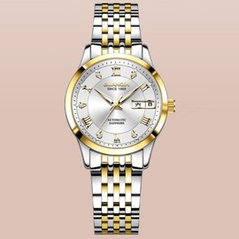 冠琴机械全自动品牌手表女瑞士钢带夜光时尚精钢日历国产腕表