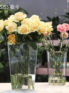 压克力透明醒花桶养花方桶塑料鲜花花束插花深水桶花艺家居桶花瓶