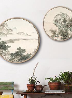圣仕壁现代框饰画新中式玄关客厅装挂圆画风景YM-002画环保圆框画