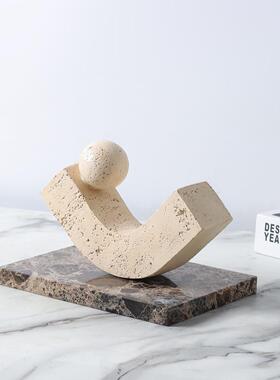 Wabi-Sabi风格覆古中世纪创意几何黄色石灰华大理石工艺品装饰品