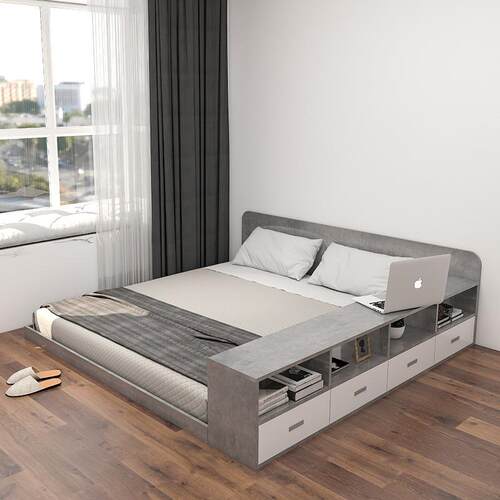 简约现代榻物榻米落地矮床-006人矮床储书架床主双卧床踏踏米地台
