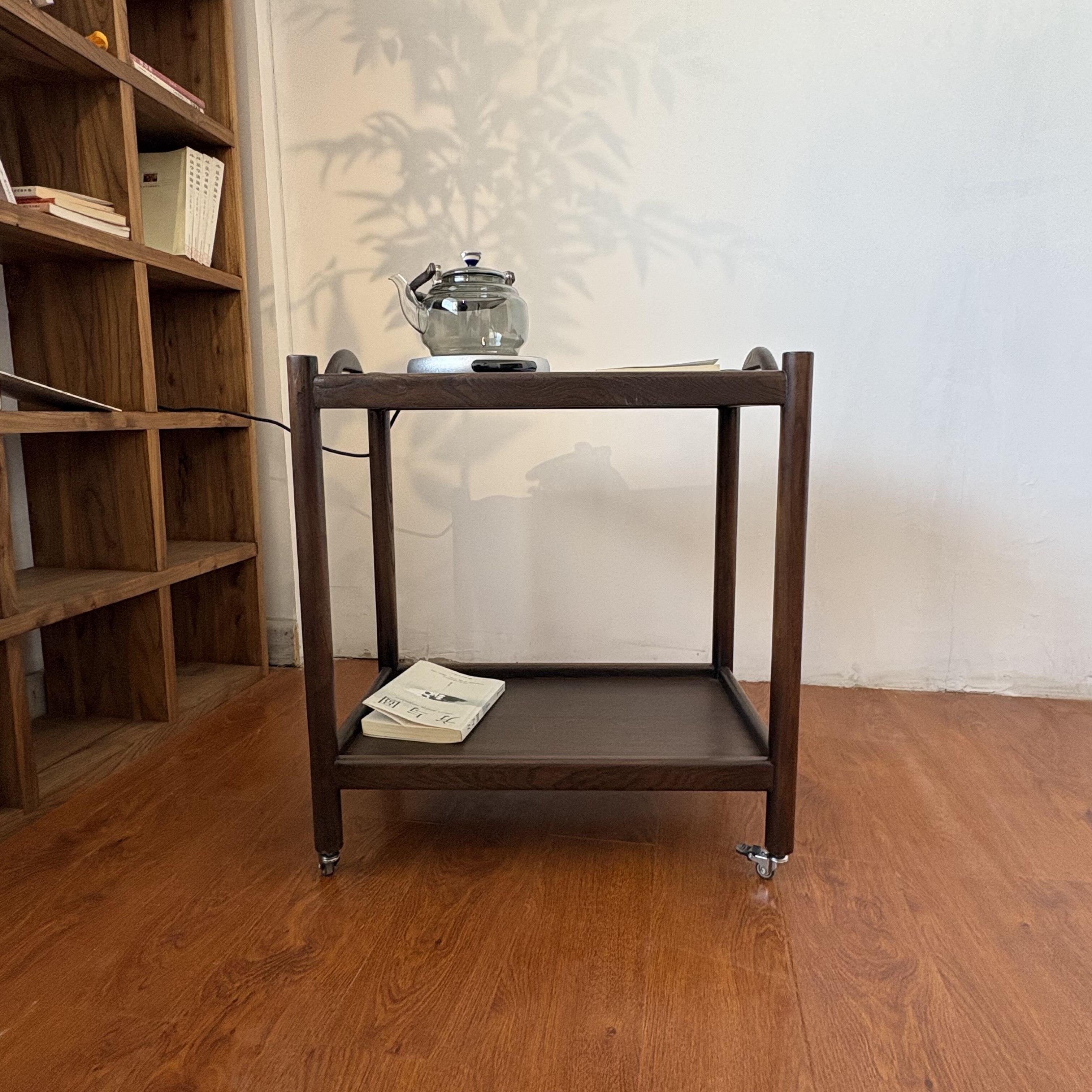 北欧实木边几南北美黑胡桃木角几老榆木可移动客厅小推车茶几边柜