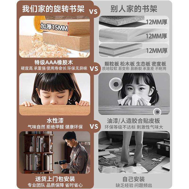 弦角置物架落地客厅拐角360°旋转实木架子展示书架小柜子墙角柜