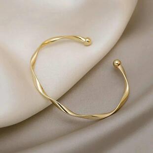 Gold Bangle Opening Thin Glossy Twisted Color Fashion
