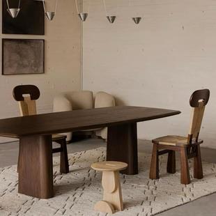 侘寂风原木餐桌覆古风书桌办公桌中古风去客厅化大板桌多功能长桌