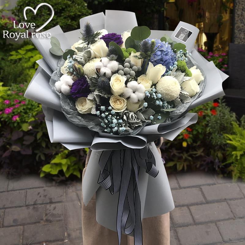 杭州鲜花快递同城玫瑰花郁金香混搭花束爱人女友生日订花店送上门