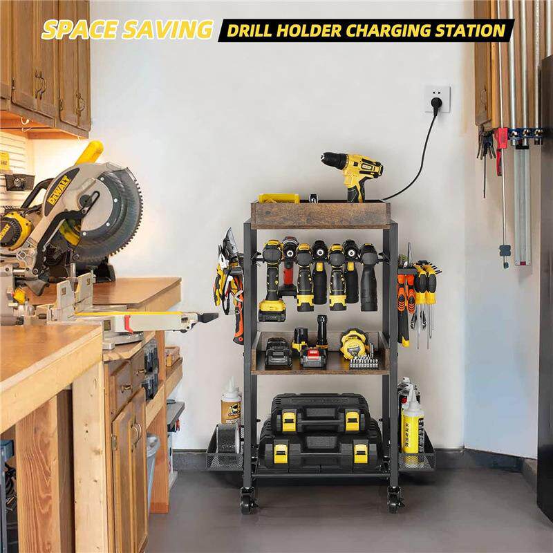带轮子的花园工具收纳架电动工具收纳盒工具支架整理储物架置物架