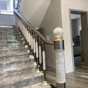 天然玉石铝合金楼梯扶手别野轻奢弧形旋转圆形家用围栏护栏 新款