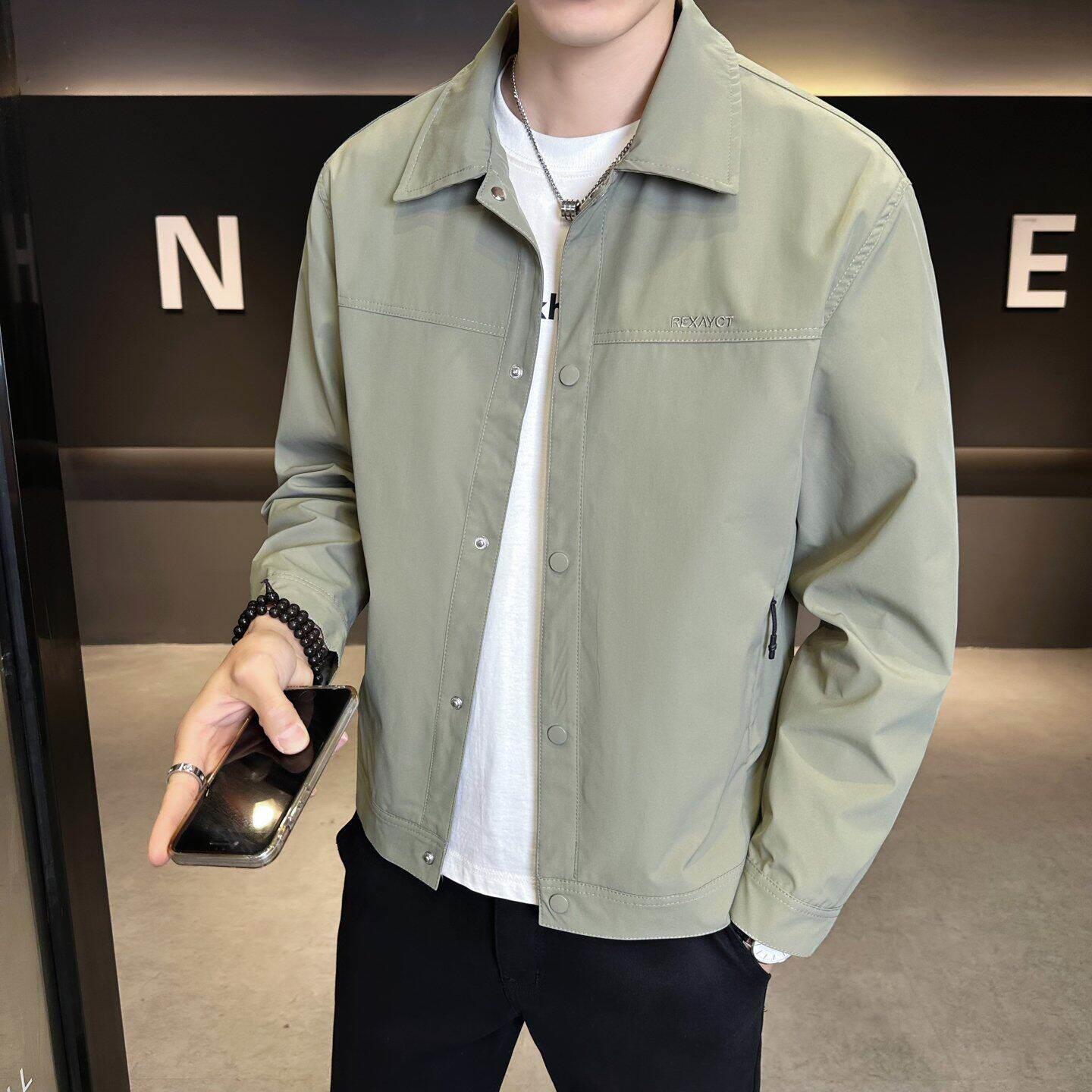 潮牌休闲行政夹克男春季新款百搭修身韩版上衣服潮流简约翻领外套