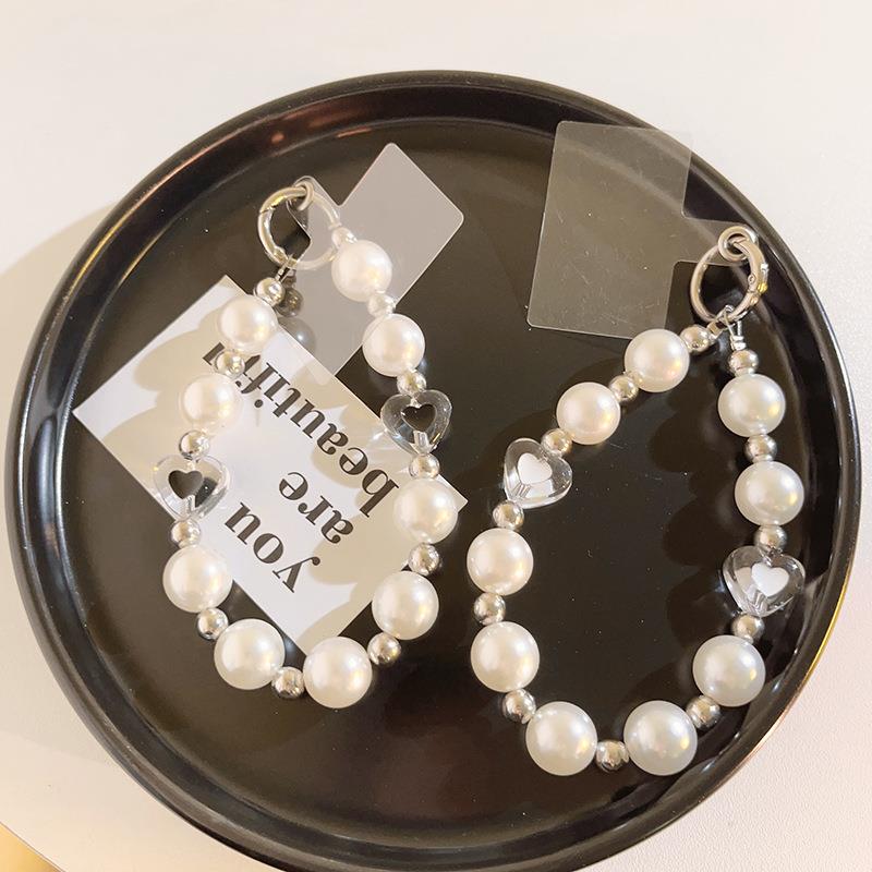 小香风ins爱心珍珠手环手机挂绳含夹片包包饰品ccd相机拍立得挂件