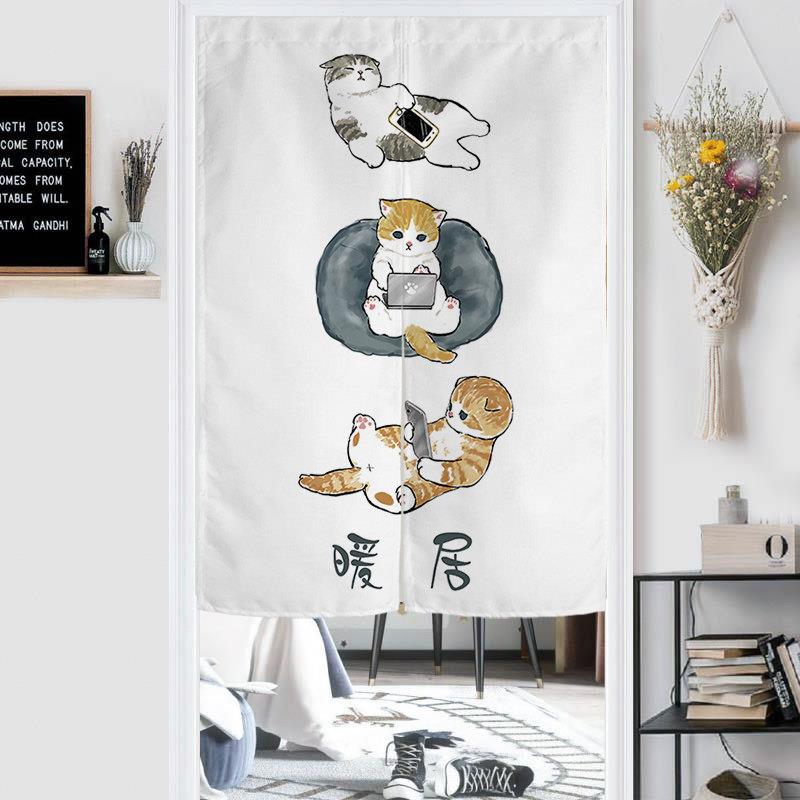 厨房门帘隔断帘卧室家用可爱猫咪房间客厅帘子遮挡布免打孔挂半帘
