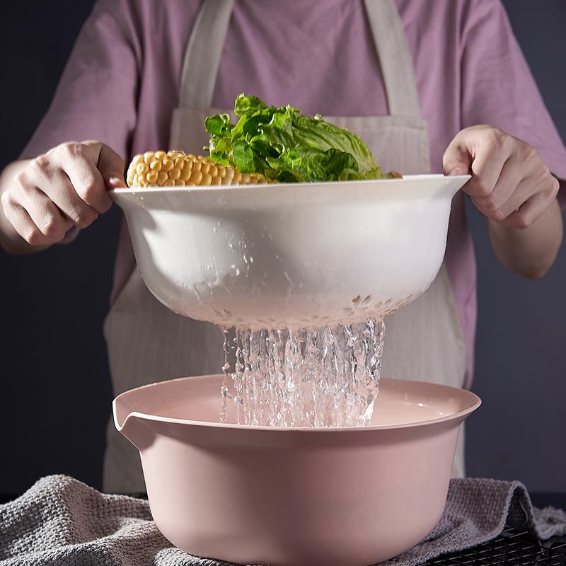 双层沥水篮洗菜盆厨房洗水果神器家用蔬菜篮子塑料创意客厅水果盘