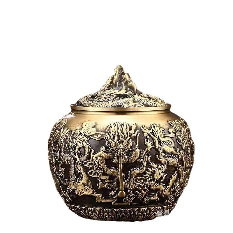 厂家黄铜制作龙行天下茶叶罐九龙茶叶罐家居办公室工艺品