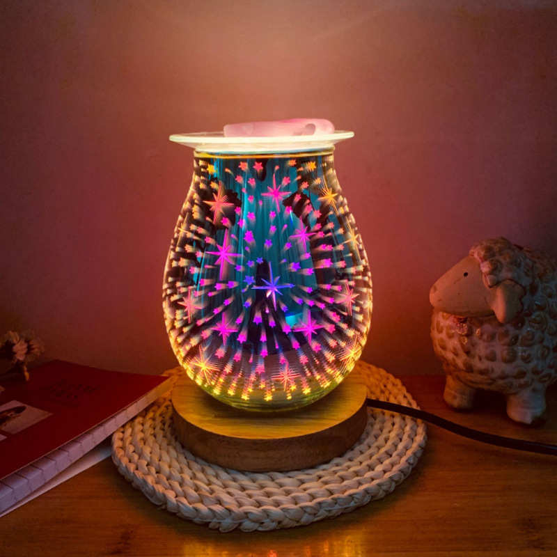 触摸调光3D玻璃香薰灯 香薰玻璃小夜灯 3D玻璃蜡烛灯3D玻璃星星灯