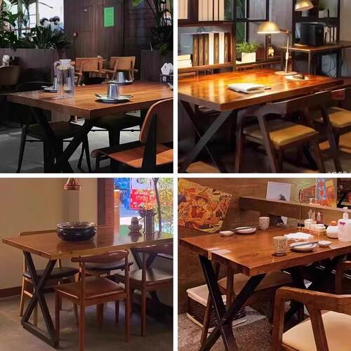 商用餐桌饭店酒吧快餐店桌椅工业风长方形简约餐桌烧烤店桌椅组合