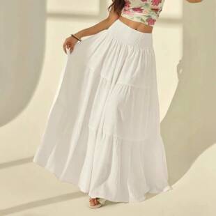 Women's Summer High Waist A-Line Bohemian Skirt, Multi-Layer