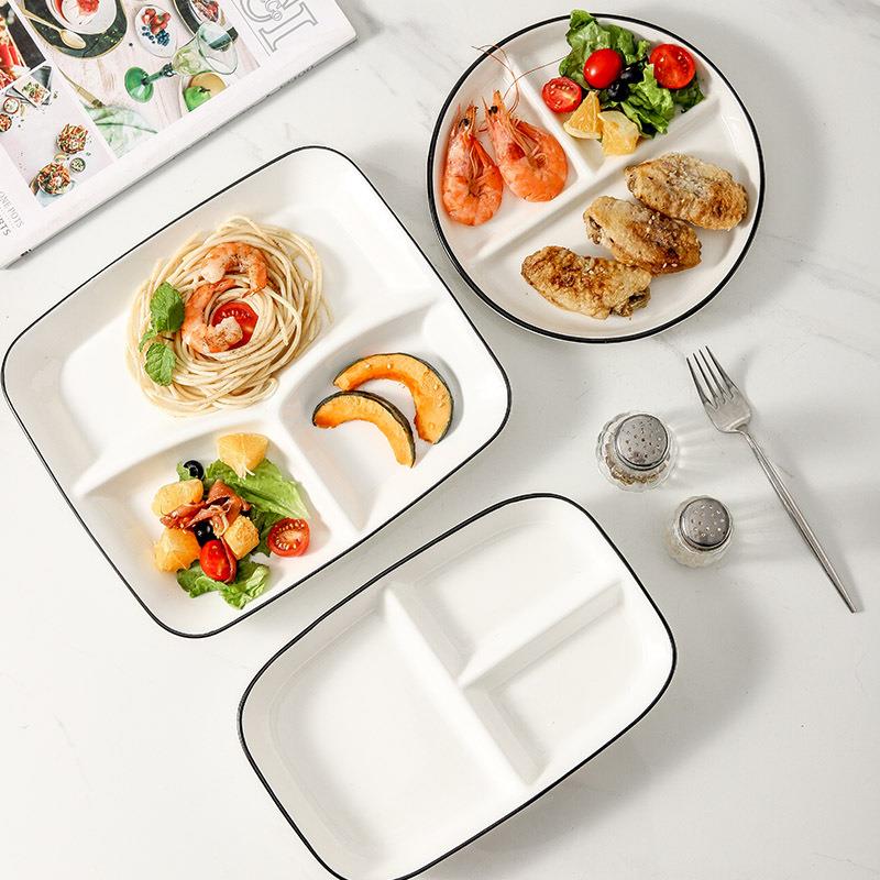 简约陶瓷分隔餐盘创意家用儿童早餐盘大人减脂定量分格餐盘水果盘