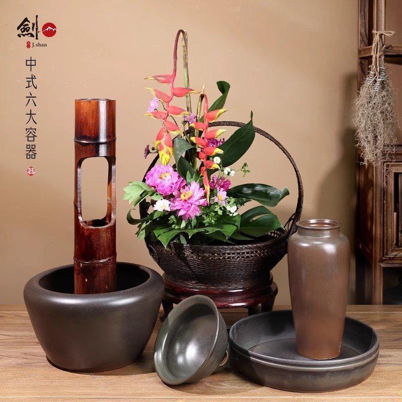 插花器皿陶瓷花瓶花艺比赛瓶盘缸碗竹筒竹编中式宫廷花篮