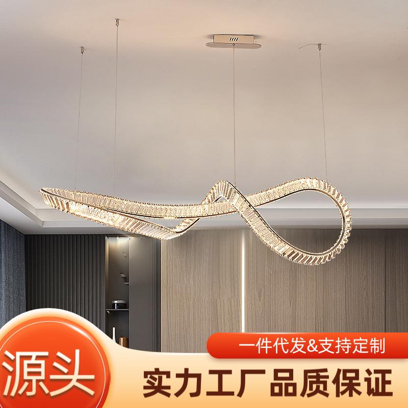 餐厅吊灯水晶灯别墅轻奢简约大气设计是个性创意餐桌吧台飘带灯具