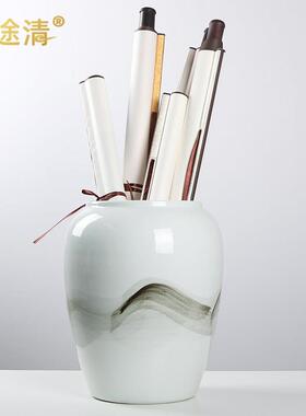 新中国风书房书画卷轴桶摆件样板房茶室禅宗摆件售楼处桌面软摆