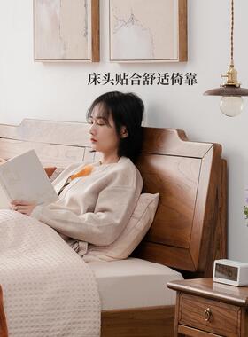 A5L收新中式人双床老榆木实1.8米储物木加厚大床箱体src－181纳简