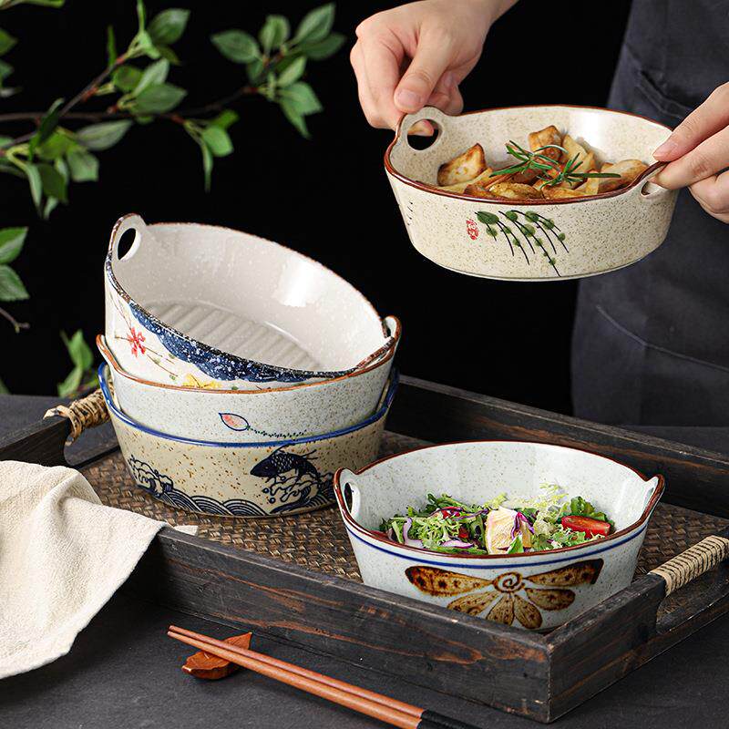 陶瓷双耳沙拉碗家用餐具焗饭碗创意新中式泡面碗水果盘烤盘意面碗