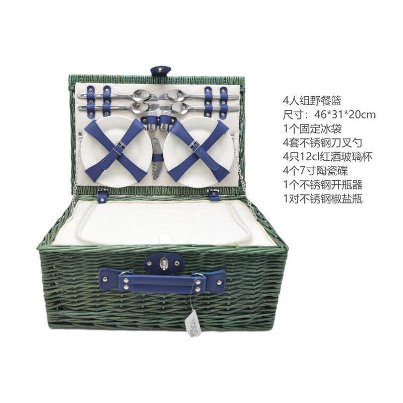 篮野餐礼品ins篮带春游 工厂盖带柳编手提保温藤编户外 现货餐具