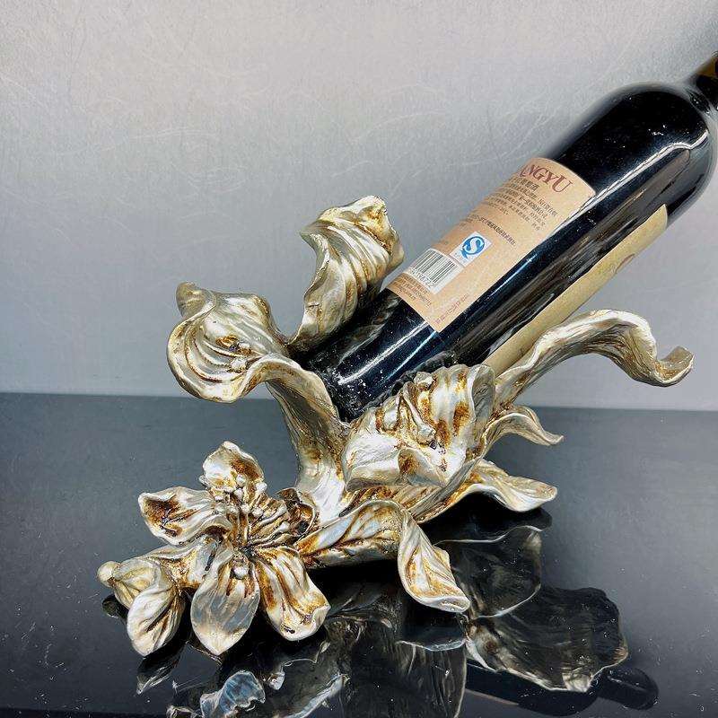 跨境 欧式复古古银花式红酒架摆件树脂雕塑工艺品装饰品 厂家新款