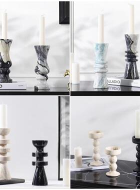 简约风客厅电视柜茶几饭厅酒店样板房创意大理石香薰烛台烛杯摆件