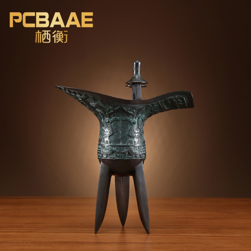 高档纯铜爵杯摆件仿古青铜器古玩工艺品办公室桌面装饰品铜酒杯