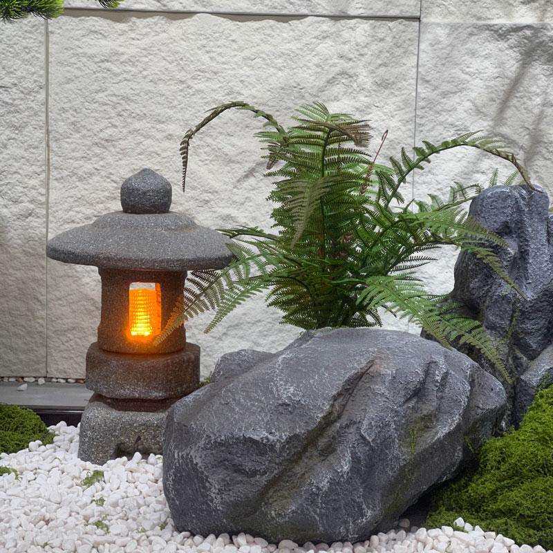 仿真迎客松造景办公室角落新中式景观石头楼梯底下假山石装饰摆件
