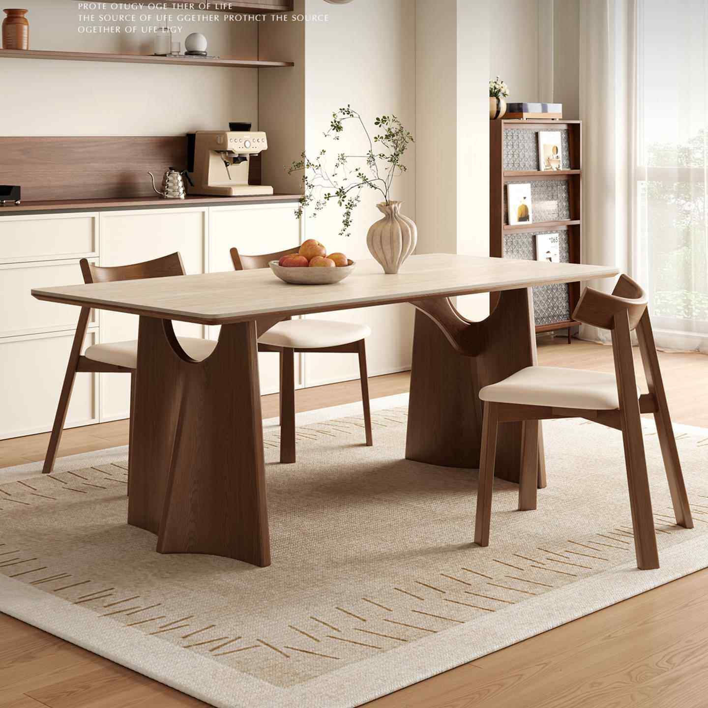 中古风实木岩板餐桌家用小户型2025设计师新款白蜡复古长方形方桌,住宅家具,岩板餐桌,淘宝优惠券,粉丝福利购,淘宝优惠卷