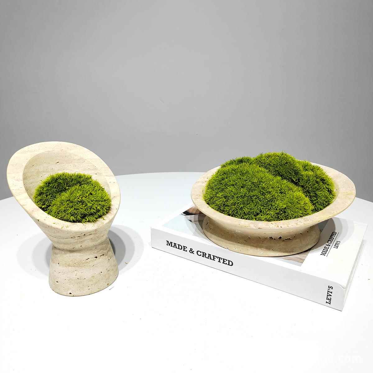 新中式仿真绿植大理石苔藓盆栽摆件样板间售楼处家居玄关桌面饰品