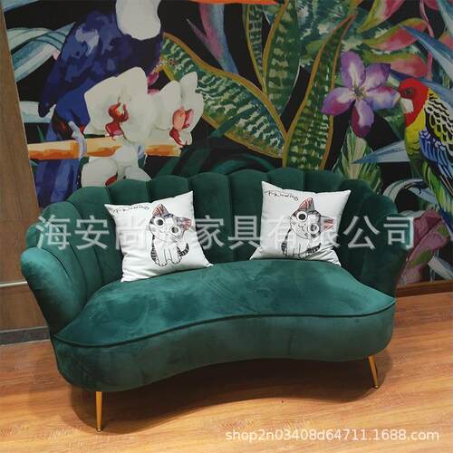 美式布沙室发后现代轻艺奢双人阳台客小沙发现代简约厅卧450丝绒