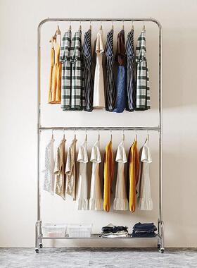 轻奢不家服EPM锈钢亮面双层衣架落地用挂衣架杆网红三架层衣帽置