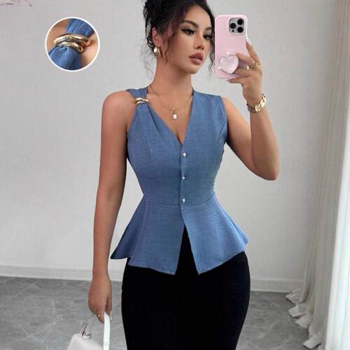 Women's Solid Color V-Neck Sleeveless Blouse Top Shirts