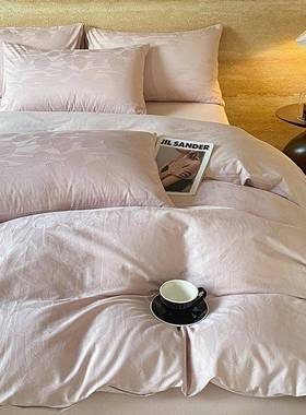 A单类0支贡缎提花纯6棉四件套轻奢新小清全棉被套裸睡床床上54545