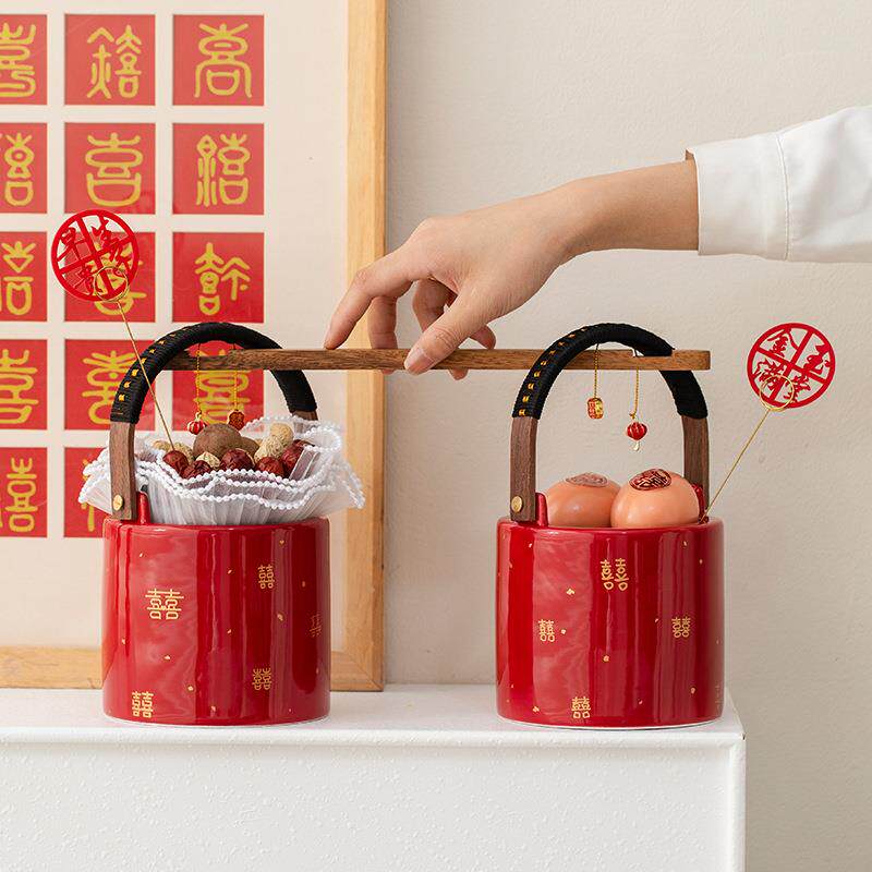 孙桶结婚一对红囍满庆_娘色嫁出嫁用品大全陶瓷痰子盂家陪女方嫁