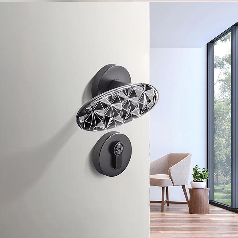 轻奢简约室内门锁进口水晶把手磁吸静音门锁卧室房门锁现货