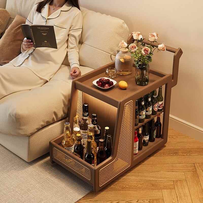 实木沙发边几巴士小推车移动茶几餐车家用沙发边柜可移动茶台收纳