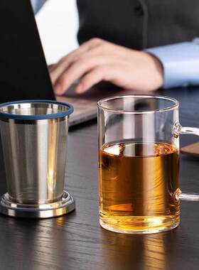 尚明耐热玻璃杯茶杯过滤花茶杯 玻璃水杯子带盖子泡茶杯家用男女