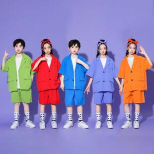 采购产品儿童表演服装的男孩和女孩,短袖西装西装,嘻哈夏季多巴