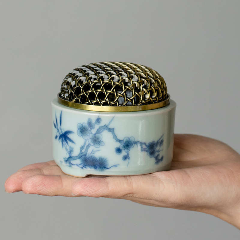 青花汝窑摆件沉香炉线香陶瓷薰香小仿古插炉炉樊室内盘香家用檀香