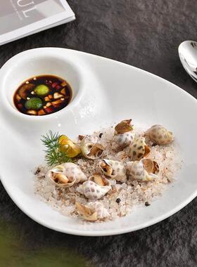 JM 10寸水饺盘带醋碟 陶瓷凉菜盘虾盘水饺专用盘自带蘸料碟