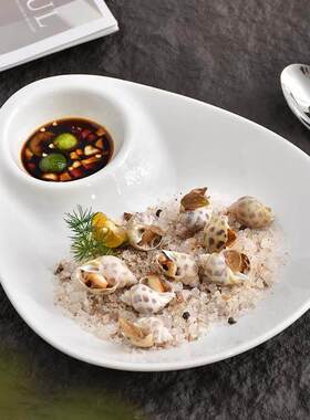 JM 10寸水饺盘带醋碟 陶瓷凉菜盘虾盘水饺专用盘自带蘸料碟