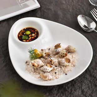 JM 10寸水饺盘带醋碟 陶瓷凉菜盘虾盘水饺专用盘自带蘸料碟