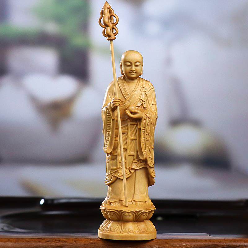 高档黄杨木雕明闵公地藏道王菩发萨护者佛像家居供奉木质摆件尊手