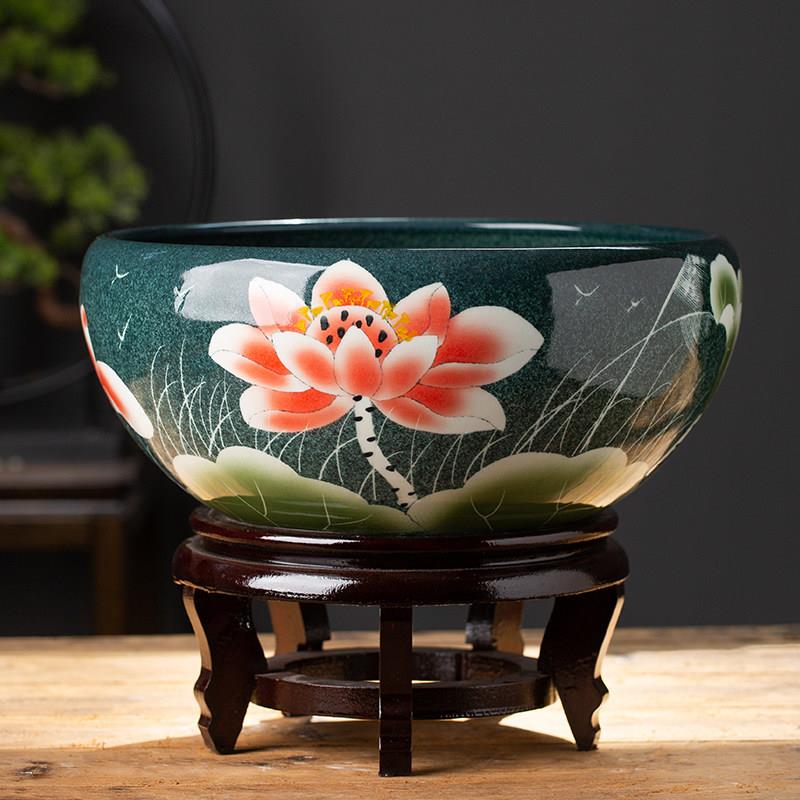 水培造景桌面陶瓷养鱼缸观背青鳉鱼缸荷花盆碗莲花盆睡莲缸铜钱草
